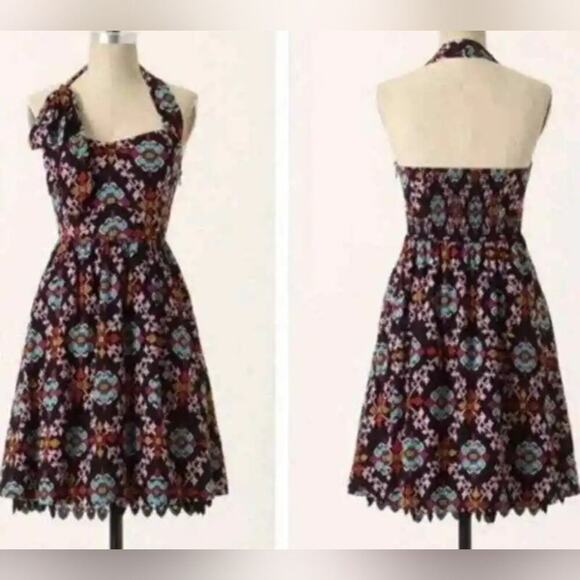 Anthropologie Edme & Esyllte Full Skirted Pinup Girl Primula Halter Dress 4 - Picture 13 of 15